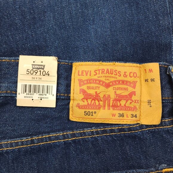 Levis 501 Mens Straight Leg Jeans 36x34 Blue Denim IRREGULAR, No Noticable Flaws - Picture 12 of 13